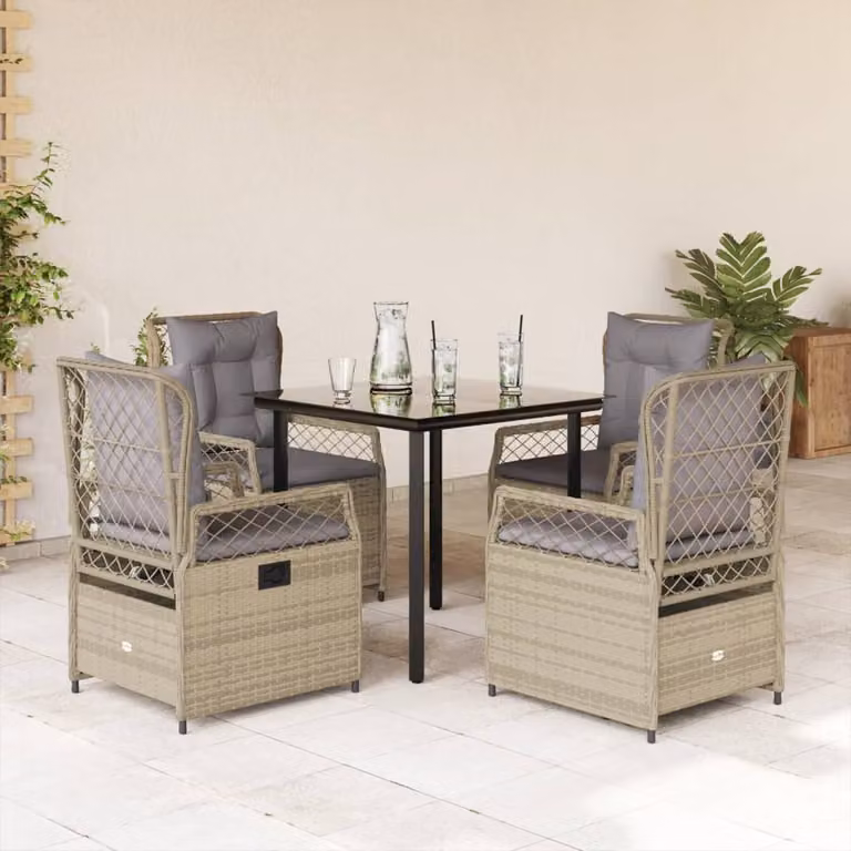 vidaXL Set da Pranzo da Giardino 5 pz in Polyrattan con Cuscini Beige e Tavolo in Vetro
