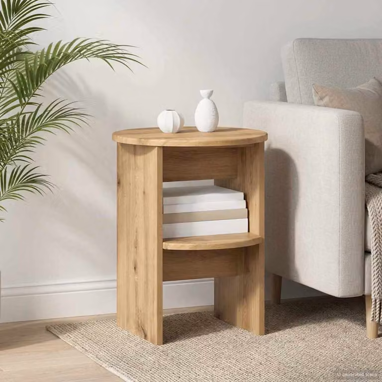 Set di 2 tavolini laterali mobili vidaXL in stile moderno, colore rovere artigianale, Ø 40 x H 50 cm