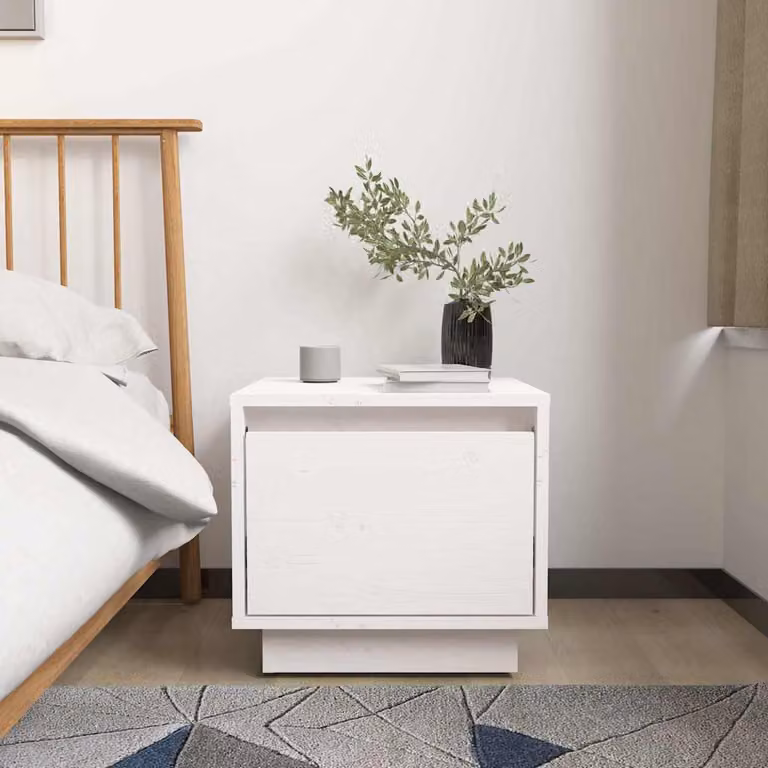 Comodino bianco vidaXL in legno massello di pino per camera da letto L 35 cm, P 34 cm, H 32 cm