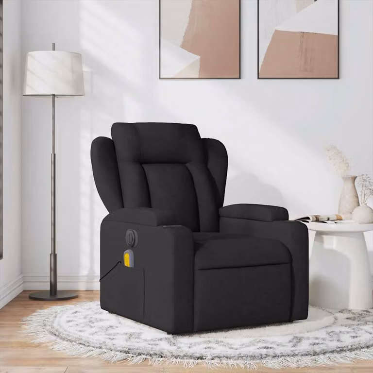 vidaXL Poltrona Relax Reclinabile Nera in Tessuto con Braccioli