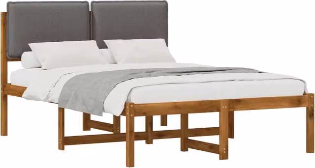 Letto con Testiera Rivestita Naturale e Grigio Chiaro 3425329