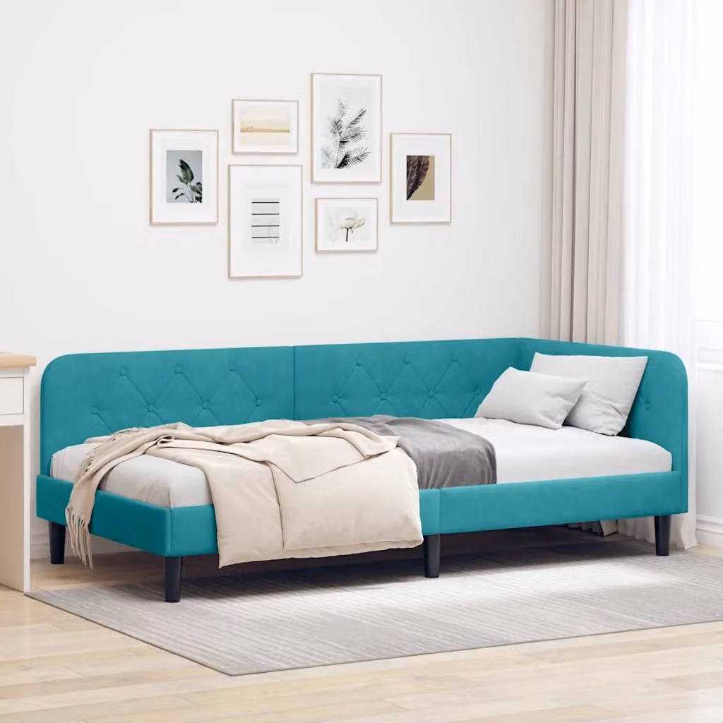 Cornice del letto ad angolo vidaXL in velluto turchese, L/P/H: 190 x 90 x 72 cm – 1