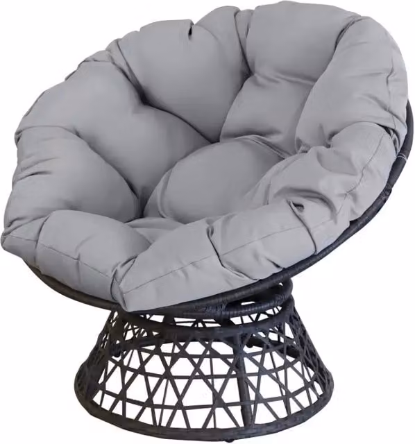 Poltrona da giardino Meublorama in resina intrecciata nera con cuscino grigio, L: 96 cm, P: 85 cm, H: 80 cm