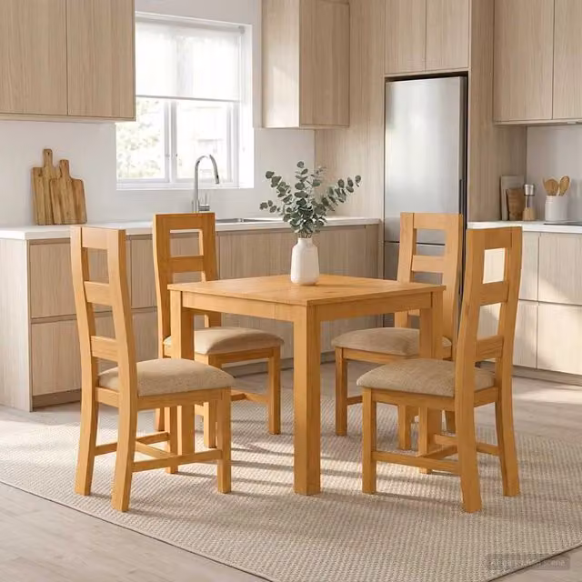 Set da pranzo moderno vidaXL in legno di quercia beige composto da tavolo quadrato e 4 sedie – 1