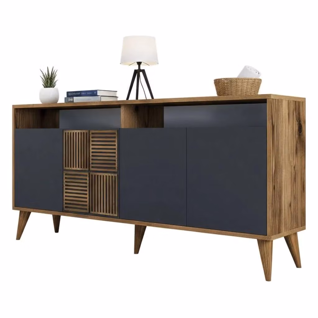 Credenza Garigliano DMORA, Buffet e Madia per Soggiorno o Cucina, Noce e Antracite, L: 160 cm, P: 35 cm, H: 79 cm – 2