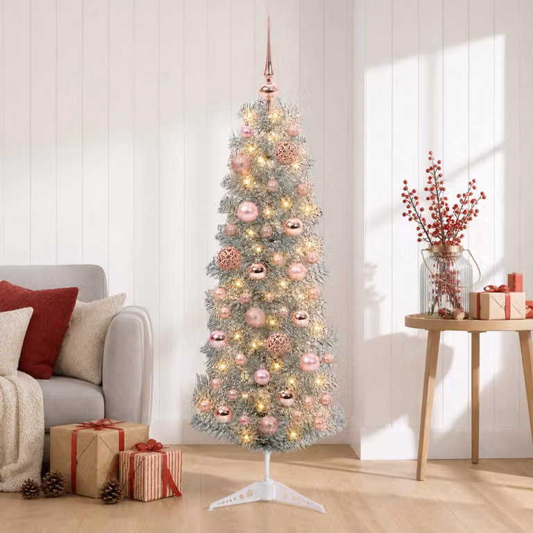 vidaXL Albero di Natale Artificiale Slim con Palline 150 cm 150 LED