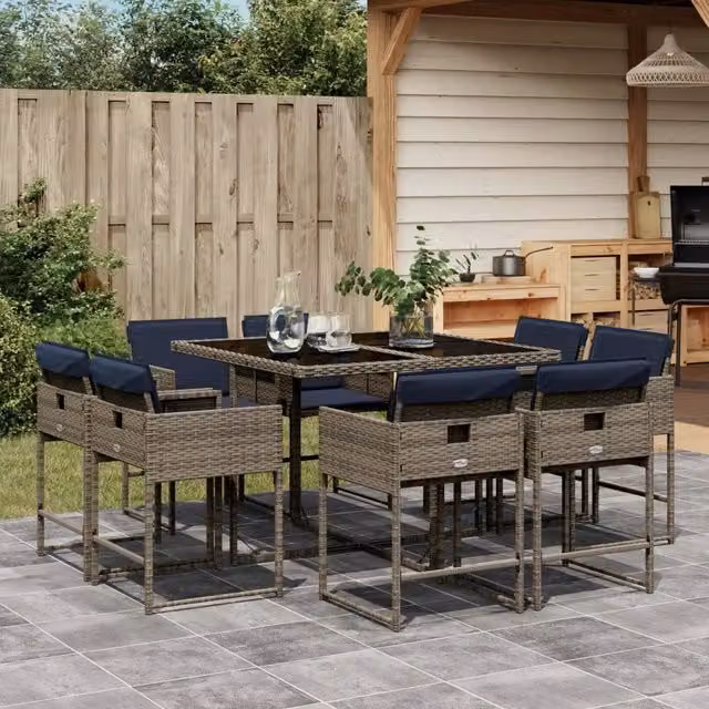 Set da pranzo da giardino da 9 pz con Cuscini Grigio 3278148