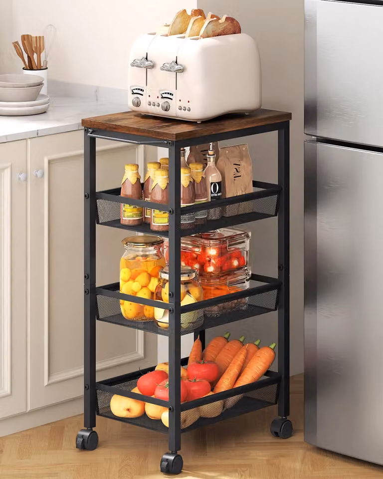 Carrello portaoggetti a 4 ripiani con ruote, ideale per la cucina e la casa