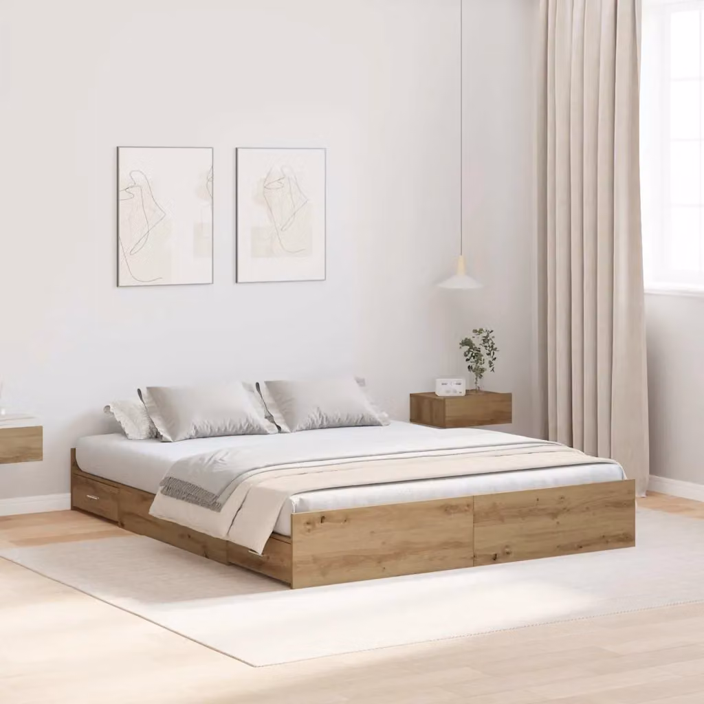 vidaXL Struttura letto con contenitore in legno e MDF, colore marrone, L 140 cm x P 190 cm
