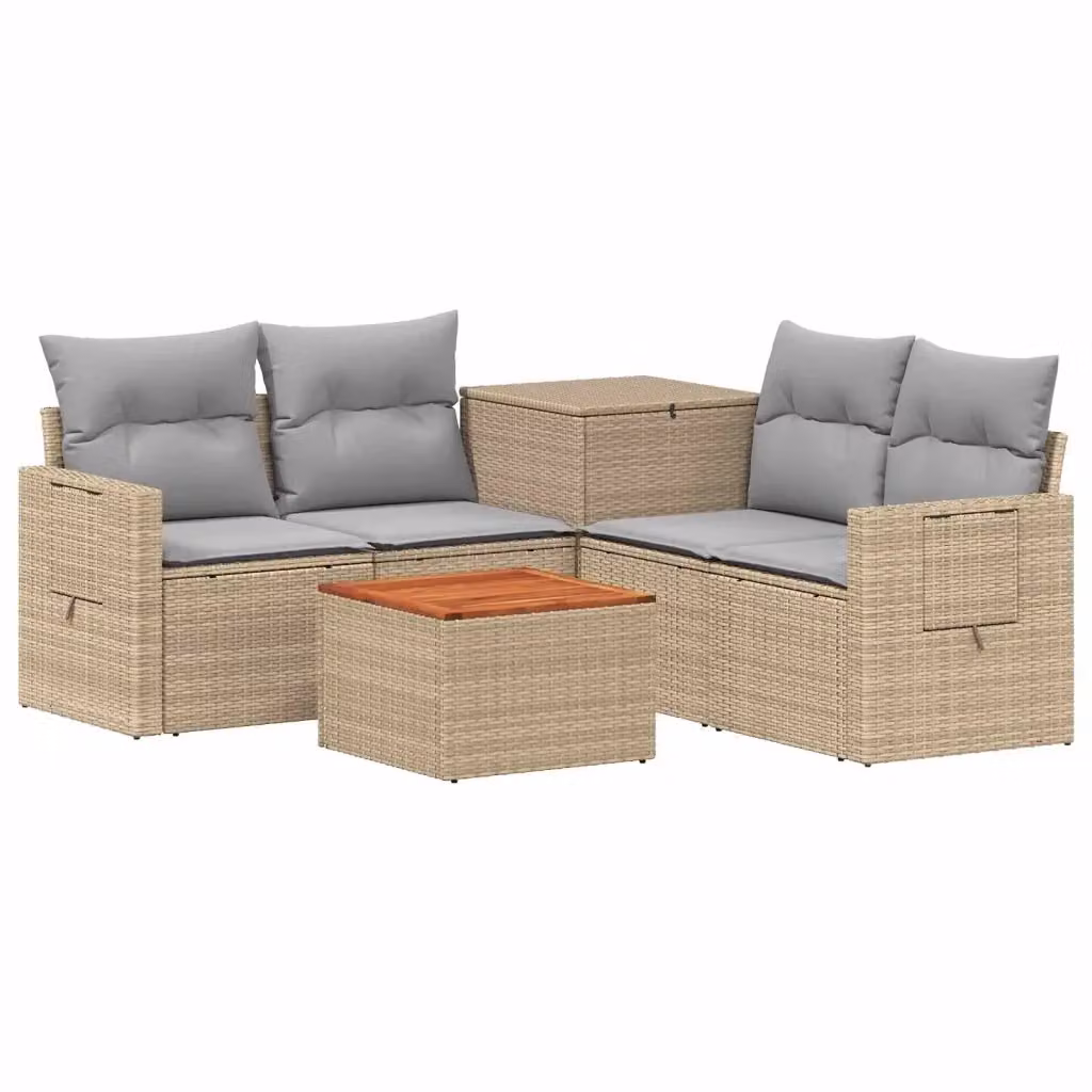 Set di divani da giardino vidaXL in polyrattan con tavolo da caffè, 6 pezzi, Beige e Grigio – 2