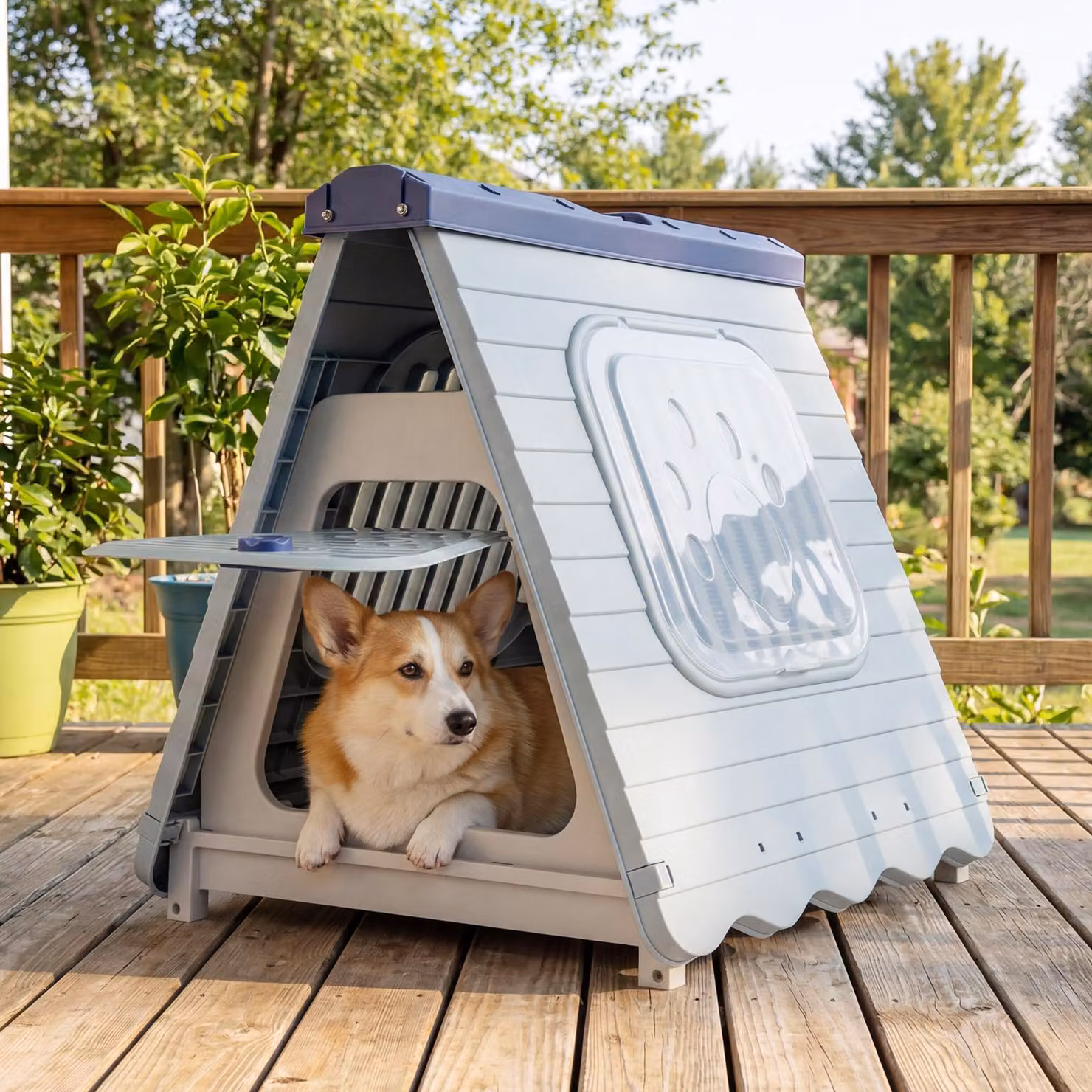 COSTWAY Cuccia per cani da esterno, cuccia pieghevole in plastica, cuccia portatile con sportello chiudibile a chiave, finestre ventilate, 72x60x68 cm (blu)