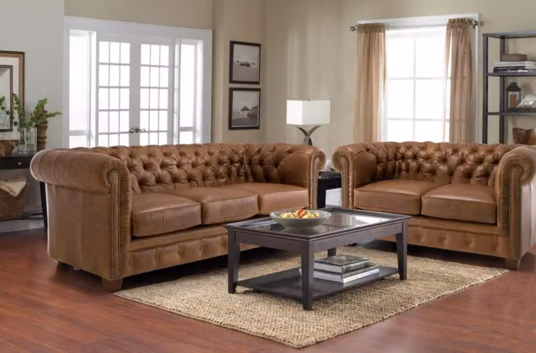 Klassische Chesterfield Sofa Couch Polster Garnitur Ledersofa 3+2 Sitzer Sofas