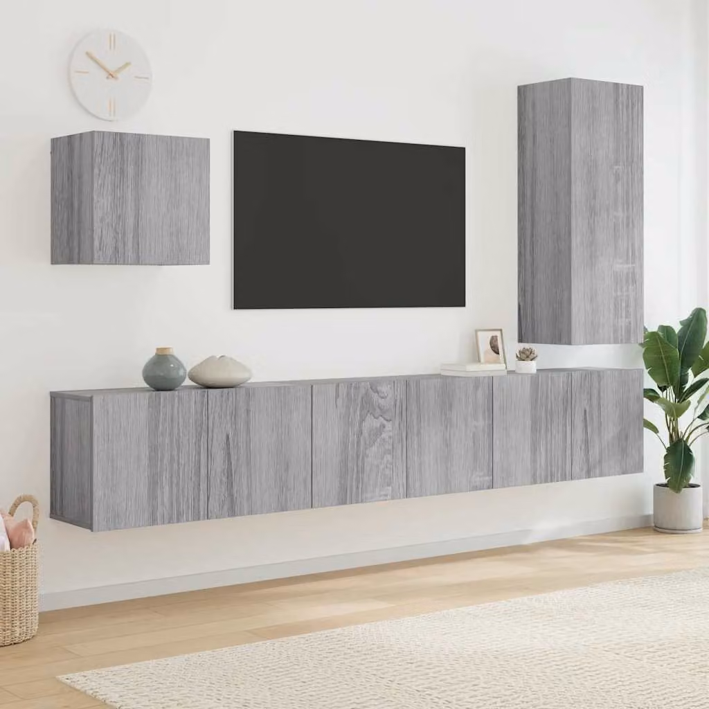 Set di 5 mobili TV da parete vidaXL in legno multistrato e MDF, colore grigio, design moderno per soggiorno o ufficio in casa