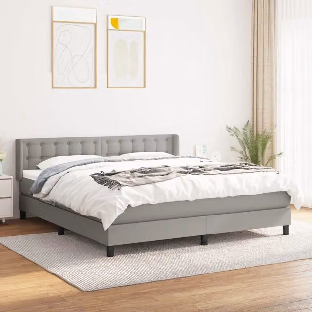 Letto Ibrido vidaXL con Giroletto a Molle e Materasso in Tessuto Grigio e Bianco L/P: 160 x 200 cm