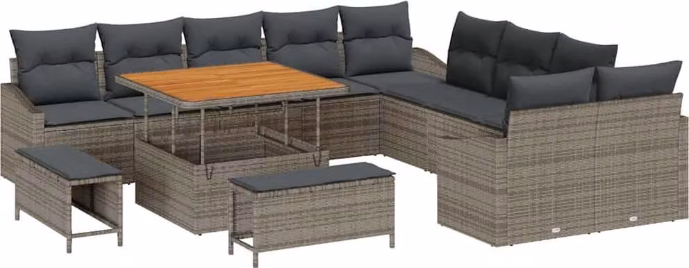 Set Divano da Giardino con cuscino 13 pcs Grigio polyrattan