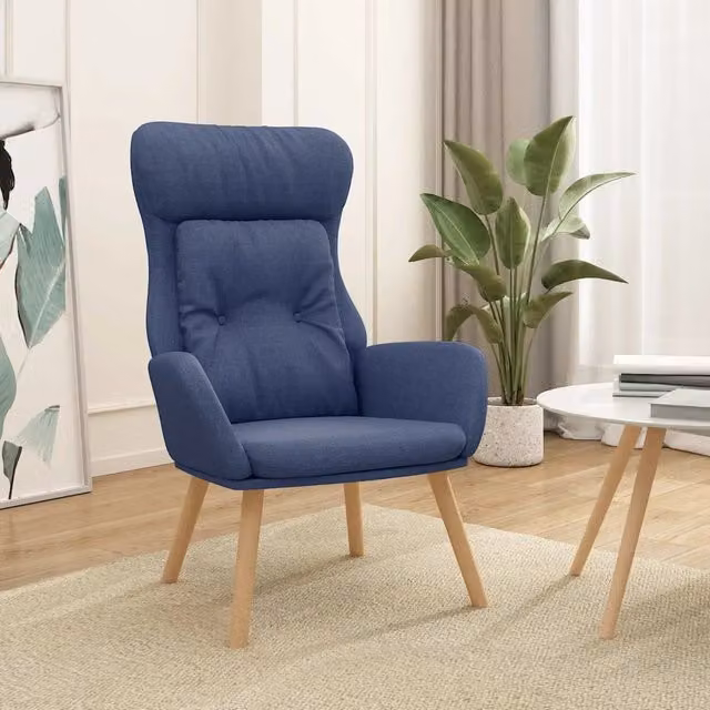 Divano Sedia-Poltrona Rilassante Blu in Tessuto con Braccioli e Struttura in Metallo e Legno