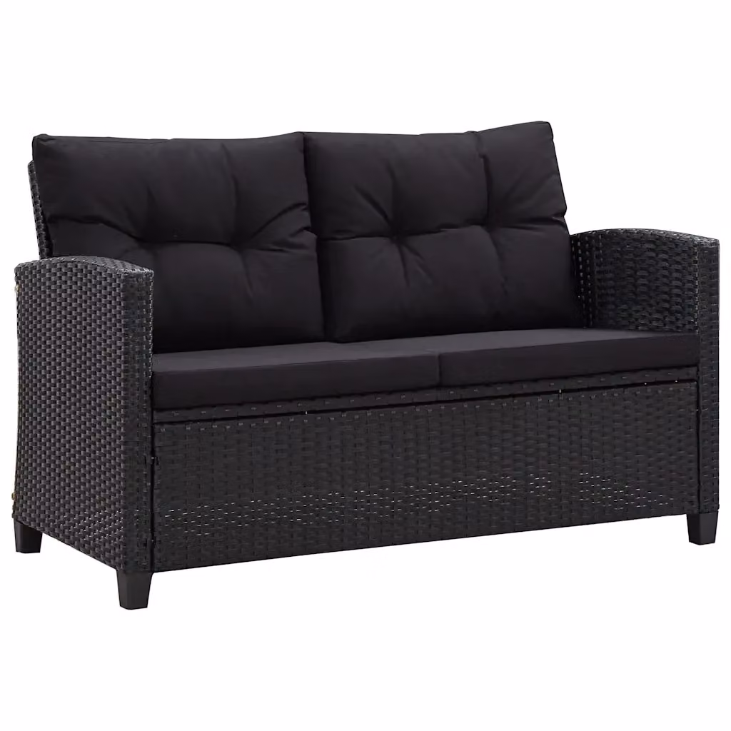 vidaXL Divano da Giardino 2 Posti Moderno con Cuscini Neri in Polyrattan e Struttura in Acciaio Verniciato a Polvere L: 124 cm – 2