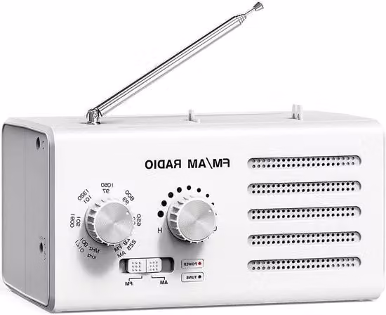 Radio Trasmissiva Portatile FM/AM con Collegamento USB, Altoparlante da 5 W e Antenna Lunga, Colore Bianco