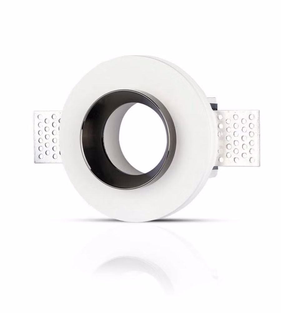 Portafaretto LED da Incasso Rotondo GU10 e GU5.3 (MR16) Corpo in Gesso Bianco e Metallo Nero