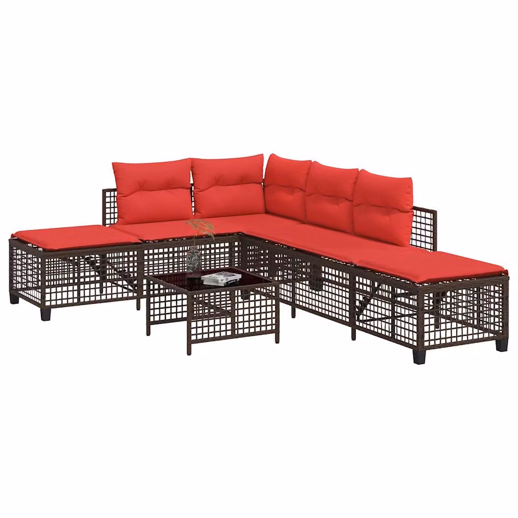 Set divano angolare da giardino vidaXL a 3 pezzi in rattan marrone con cuscini e tavolino da esterno