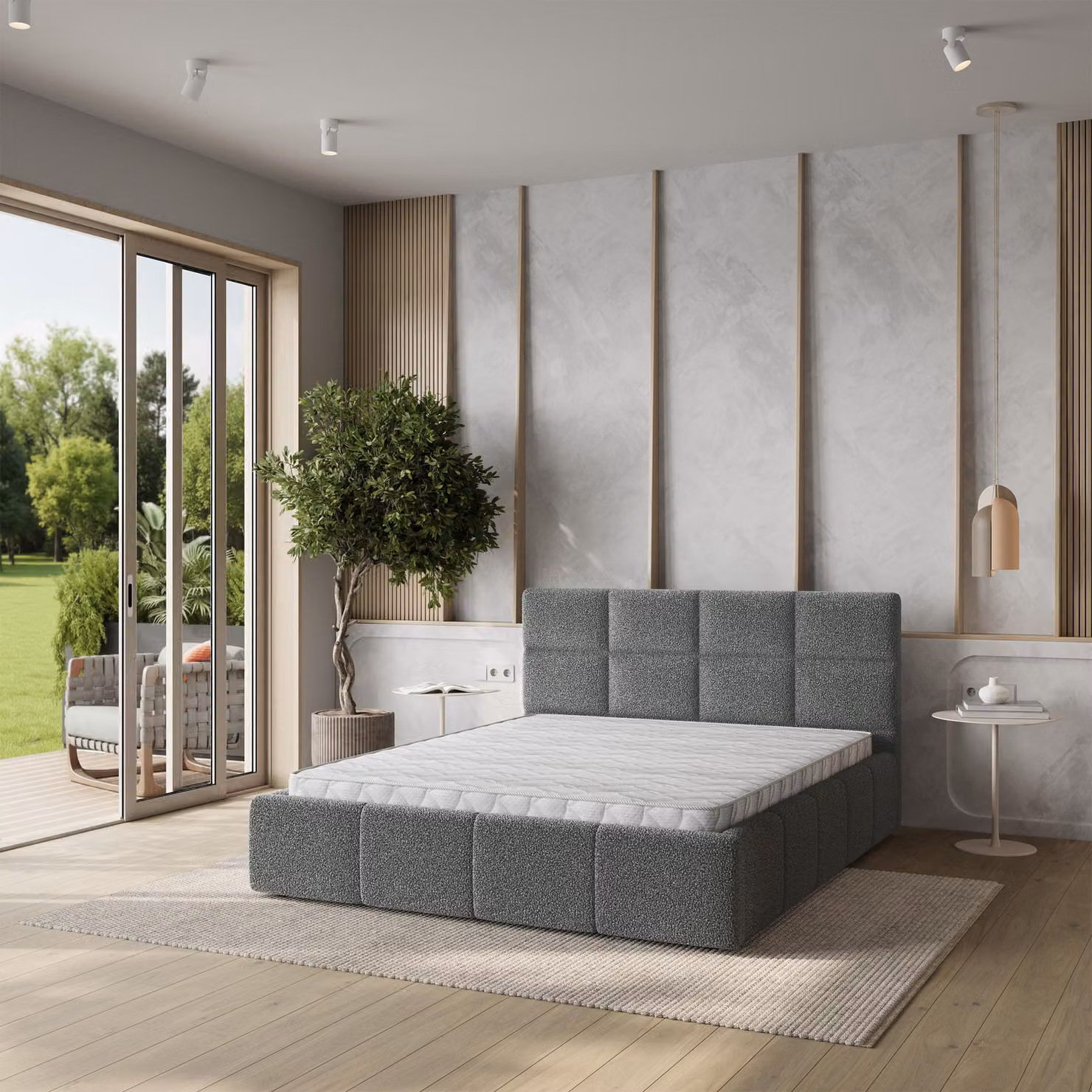 Letto imbottito Masseno COMO Q 200x200 cm, letto imbottito con cassetti - Grigio, QUELLE 92