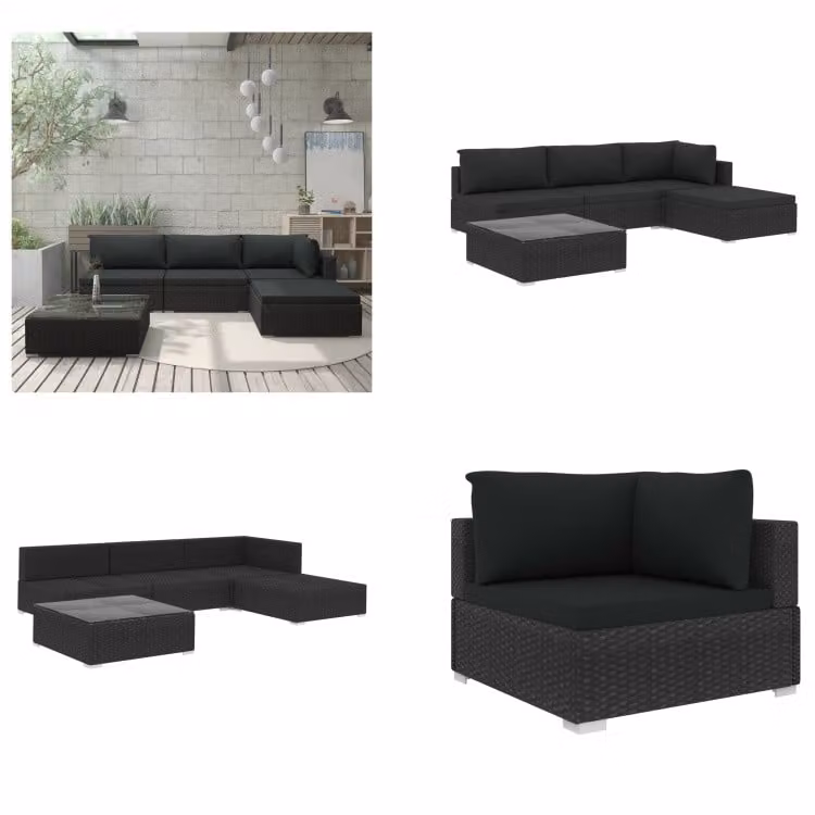 vidaXL set salotto da giardino 5 pezzi con cuscini in poly rattan nero - set salotto da giardino - set salotto da giardino - divano da giardino - divani da giardino