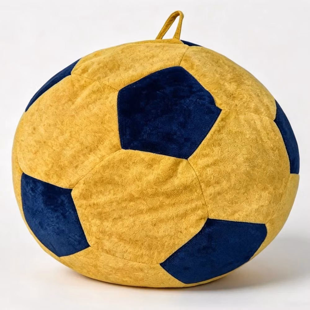 Divano Sacco Minimal a Forma di Palla da Calcio in Tessuto di Flanella Multicolore Blu e Giallo con Design Geometrico Moderno – 2