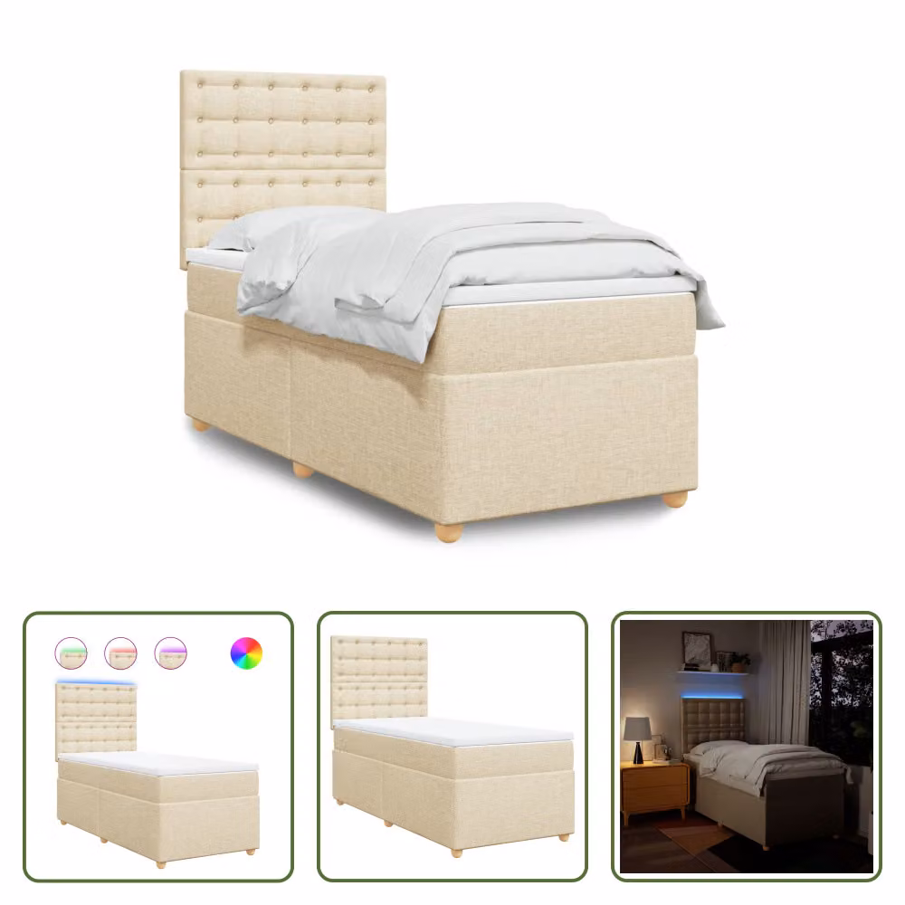 The Living Store Letto a molle insacchettate con materasso crema 80x200 cm in tessuto
