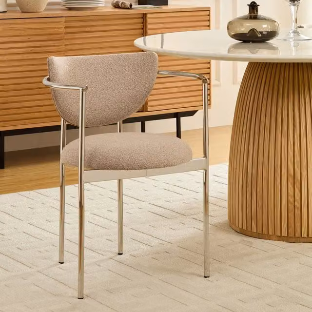 Sedia da pranzo con braccioli e schienale ad anello ergonomico in tessuto e metallo beige chiaro 75.0 × 50.5 × 33.0 cm