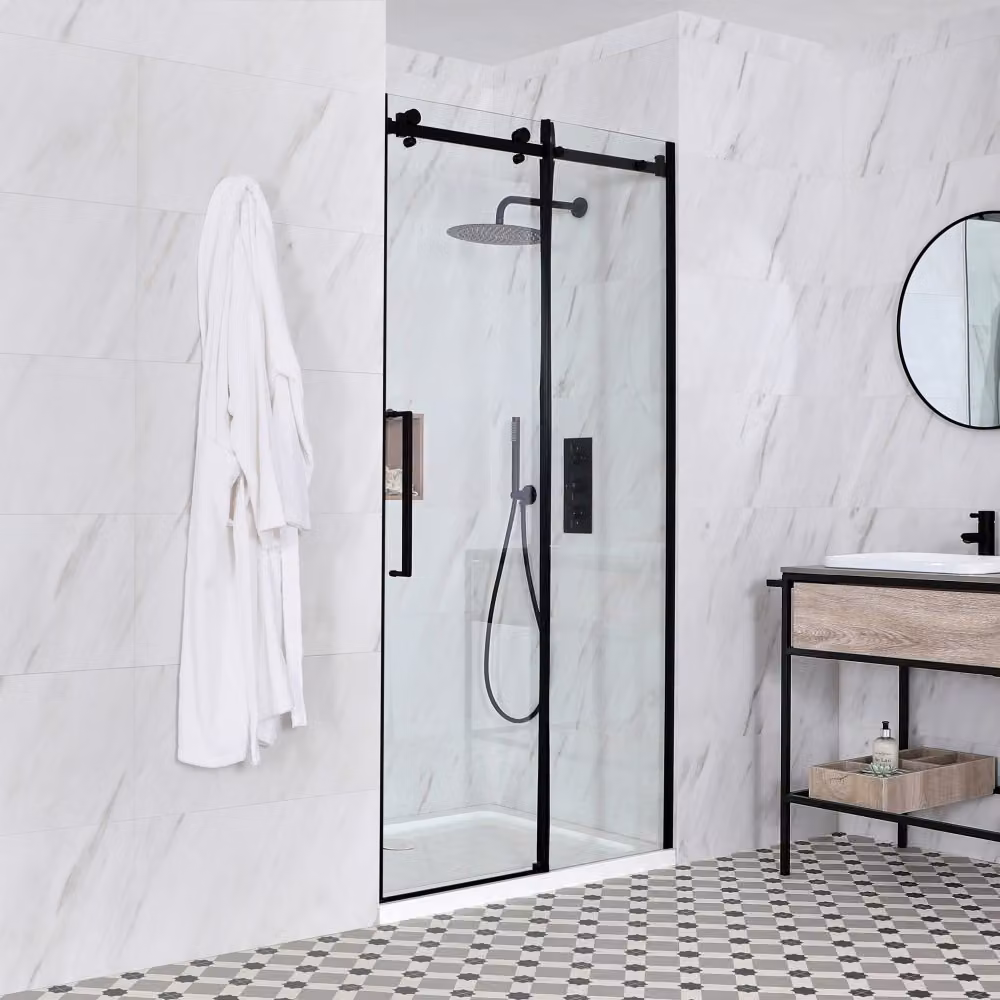 Porta Doccia Scorrevole Senza Telaio con Piatto Doccia da 1200 x 760mm - Nox