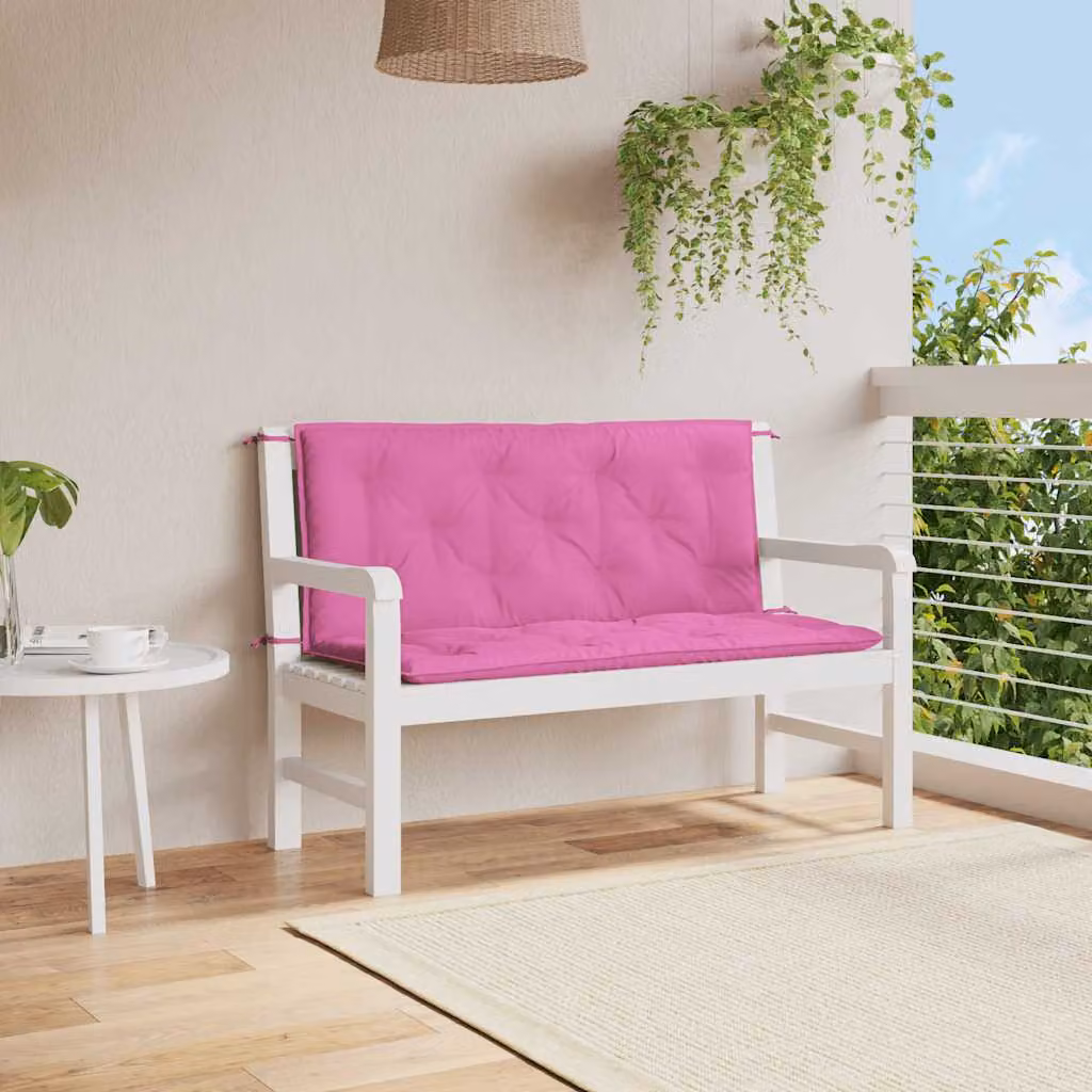 Set di 2 cuscini per panca da giardino vidaXL in poliestere rosa, impermeabili e resistenti ai raggi UV, L 120 x P 50 x H 7 cm