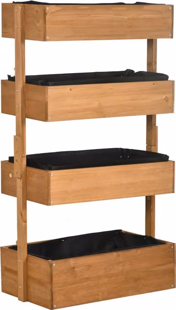 Fioriera rialzata in legno Outsunny a 4 livelli con fori di drenaggio, arancione, L: 80 cm, P: 45 cm, H: 142 cm – 1