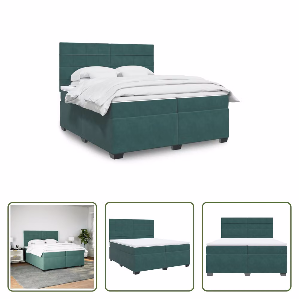 The Living Store Letto a molle con materasso verde scuro 200x200 cm in velluto