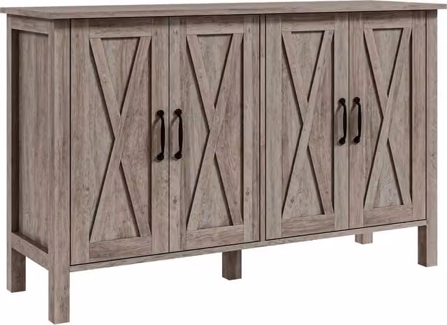 Mobiletto Multiuso HOMCOM in Legno Stile Rustico con 4 Ripiani Regolabili e Ante a Battente, Grigio, L: 120 cm, P: 37 cm, H: 75 cm