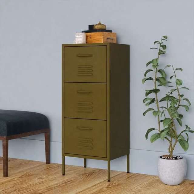 Armadietto in metallo vidaXL verde opaco con ante a battente e ripiani interni L: 42,5 cm, P: 35 cm, H: 101,5 cm – 1
