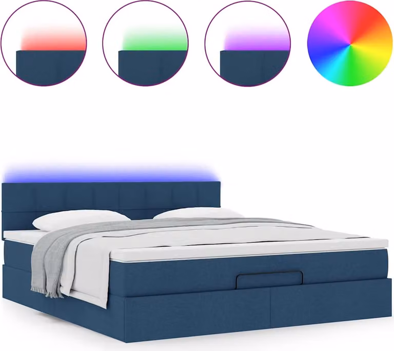 Struttura Letto Pouf con Materasso Blu 160x200 cm in Tessuto