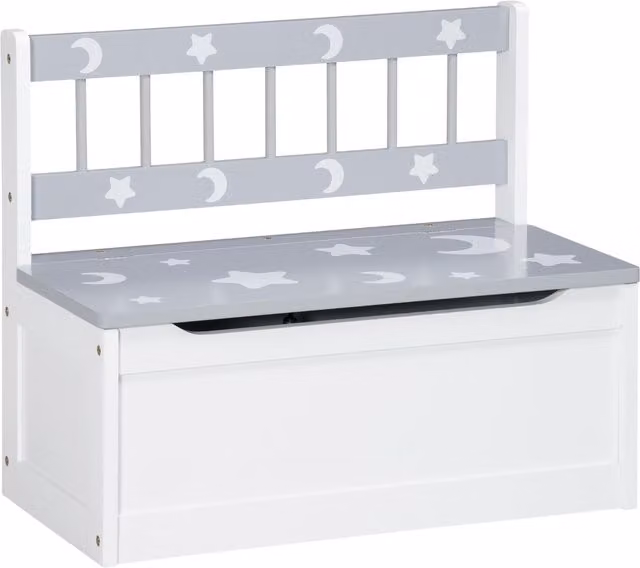 Cassapanca Moderna 2 in 1 ZONEKIZ Aosom con Sedia per Bambini e Leva a Gas, in MDF e Legno di Pino, Bianco e Grigio, L: 60 cm, P: 30 cm, H: 50 cm