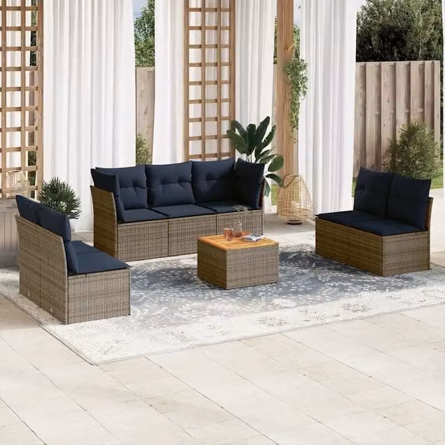 Set Divani da Giardino 8 pz con Cuscini Grigio in Polyrattan 3255900