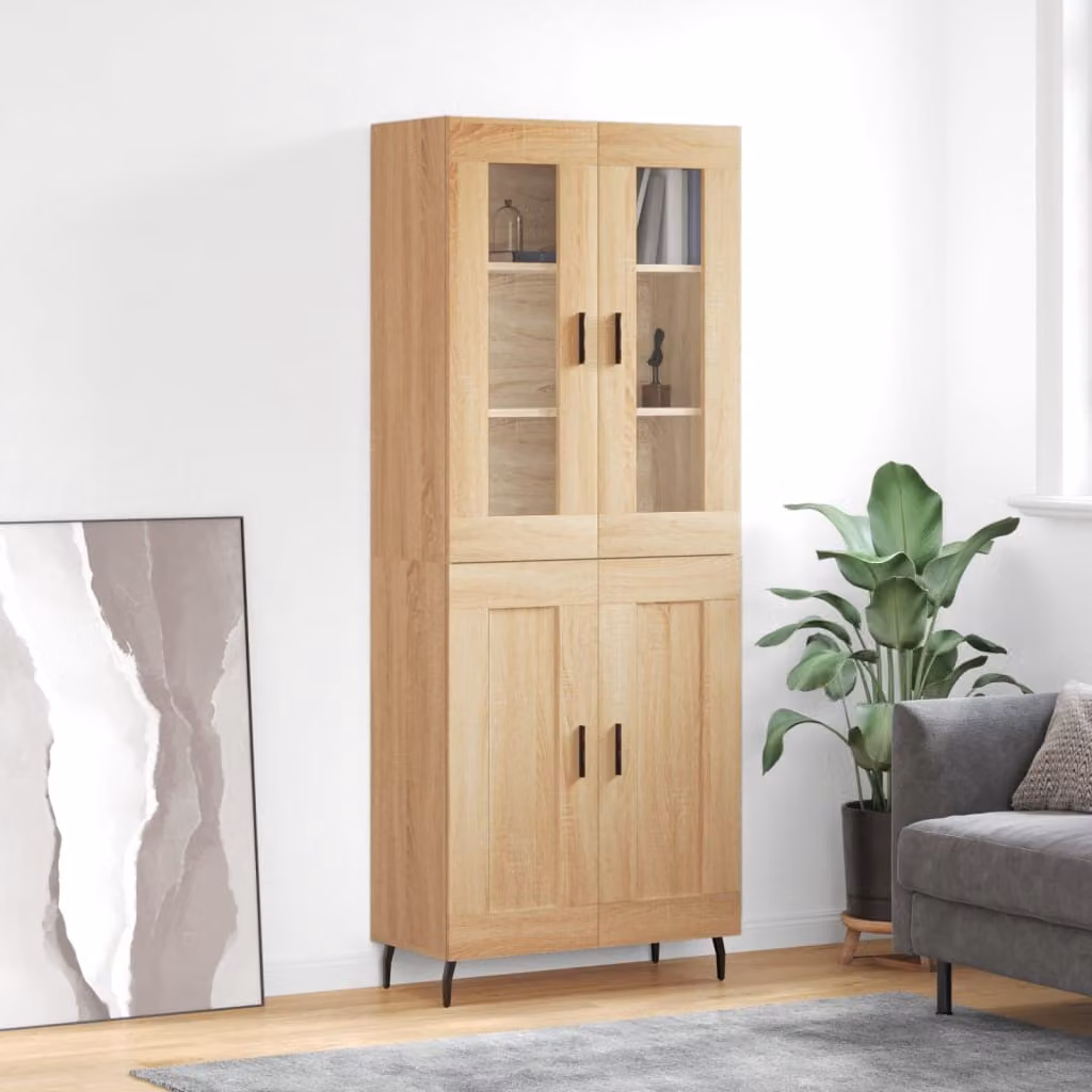 Credenza vidaXL in Rovere Sonoma con Ante in Vetro e Ripiani Interni, L/P/H: 69,5 x 34 x 180 cm