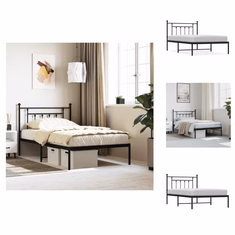 vidaXL Struttura letto con testiera in metallo nero 100x200 cm - Letti e strutture letto