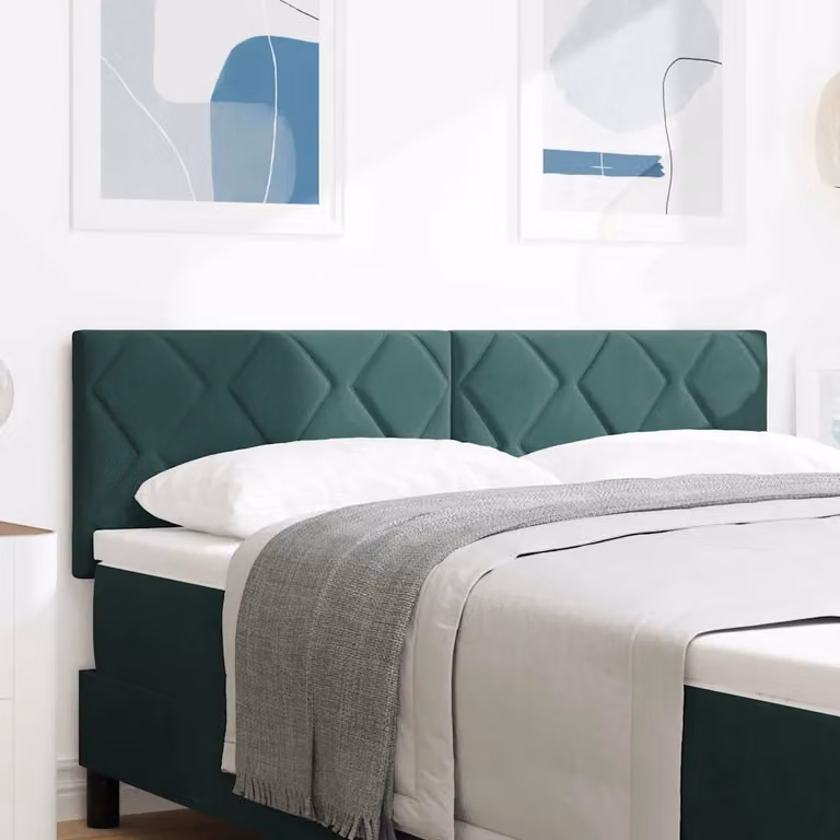 Testiera per letto vidaXL in velluto verde scuro con struttura in legno e pannello imbottito, Larghezza: 160 cm