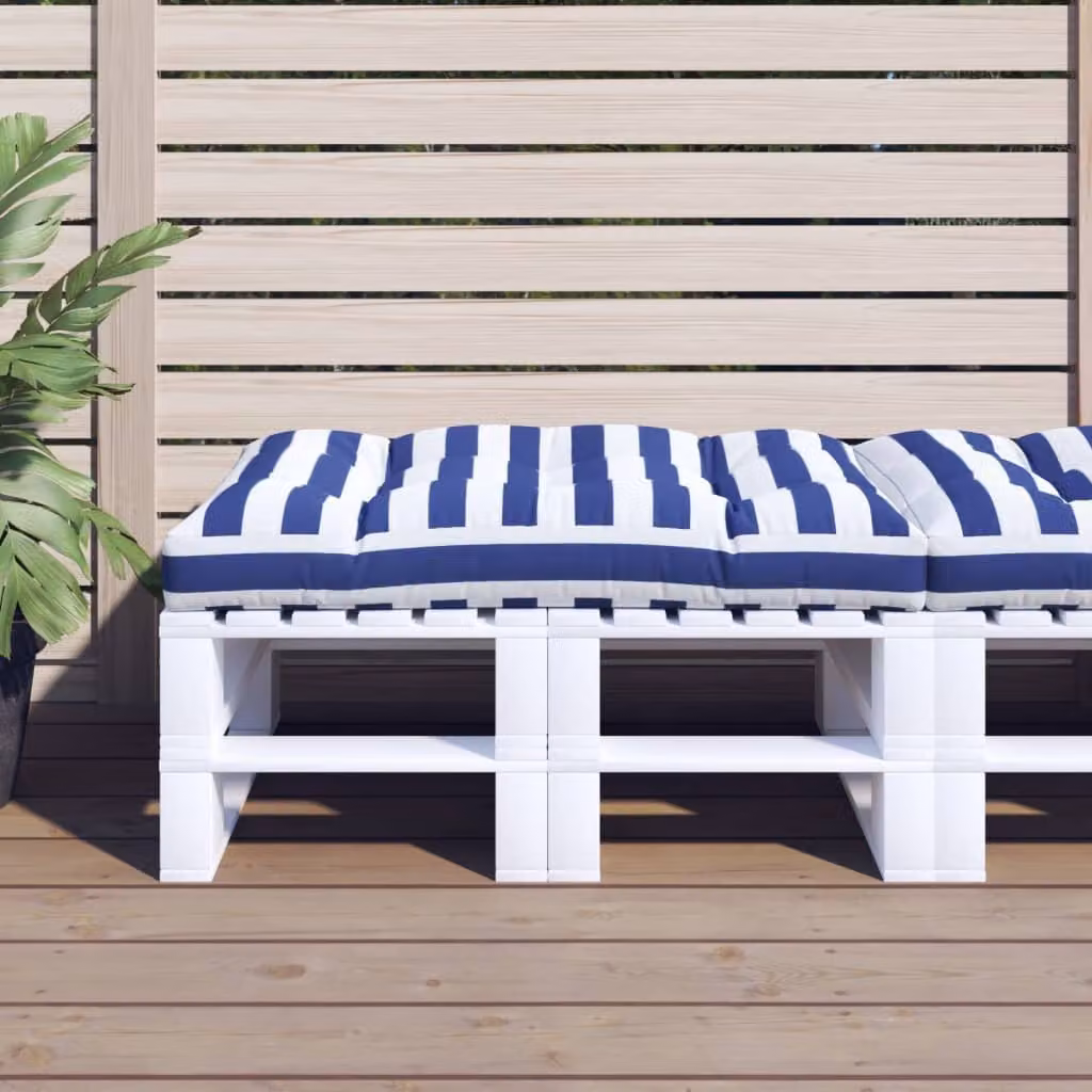 Cuscino per Pallet vidaXL a Strisce Blu e Bianche, Tessuto in Poliestere Idrorepellente e Resistente ai Raggi UV, L 120 x P 80 x H 12 cm