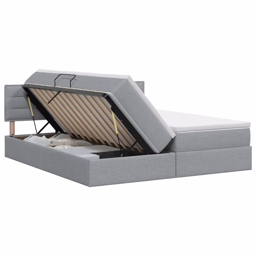 Letto con contenitore e materasso vidaXL moderno in tessuto grigio e bianco L/P/H: 160 x 200 x 88 cm – 2