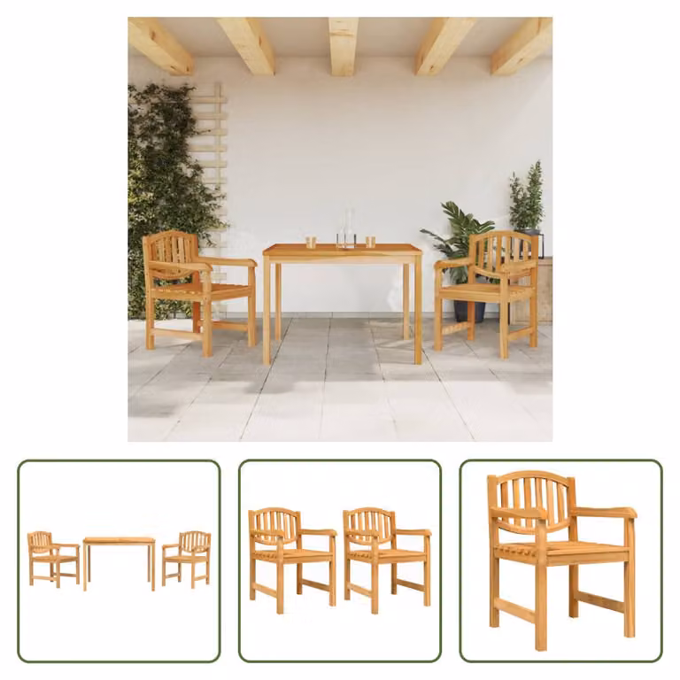 The Living Store Set da pranzo da giardino 3 pz. Set da pranzo da giardino in legno massiccio teak