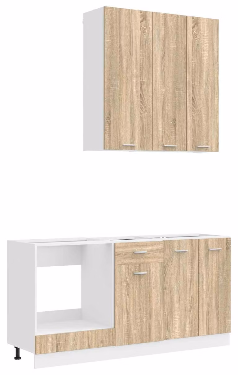 Set da cucina LYON, composto da 5 elementi, realizzato in legno impiallacciato effetto noce Sonoma