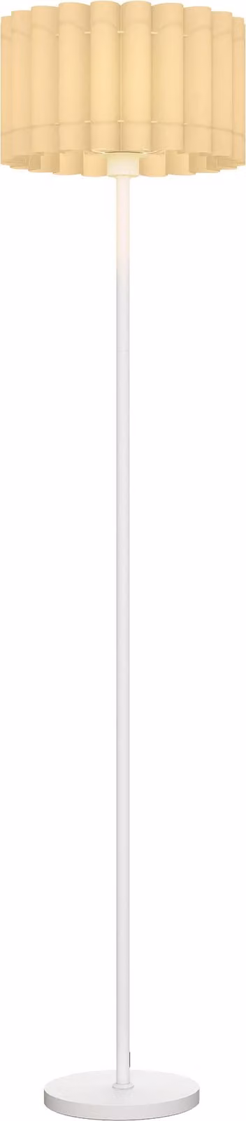 Lampada da terra retrò, paralume in plastica, interruttore a pedale, bianca