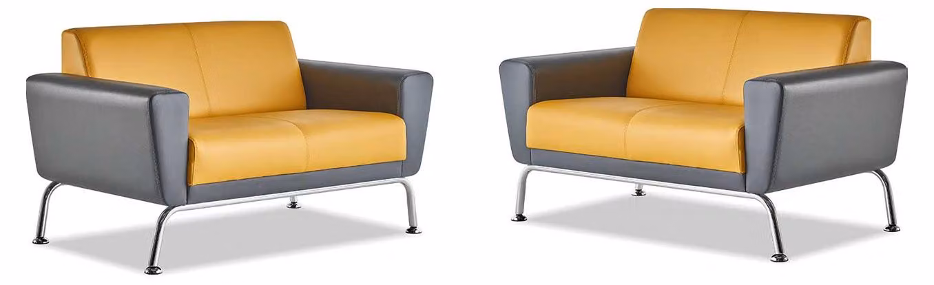 Ledersofas Sofa-Set 2-Sitzer Gelb Grau Edelstahl Modern Couch Komplett