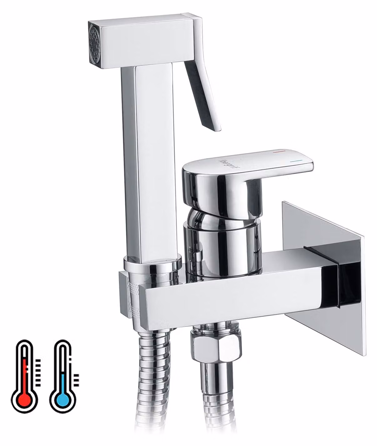 Ibergrif M22019, miscelatore per WC e bidet da incasso, con rubinetteria calda/fredda, finitura cromata, tubo flessibile da 1,5 metri