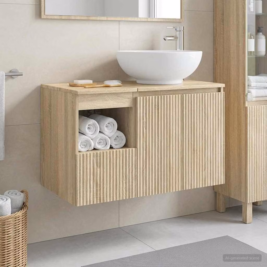 Set di mobili per il bagno moderno vidaXL composto da base lavabo e pensile, colore marrone, L/P/H: 80,0 x 44,5 x 49,5 cm