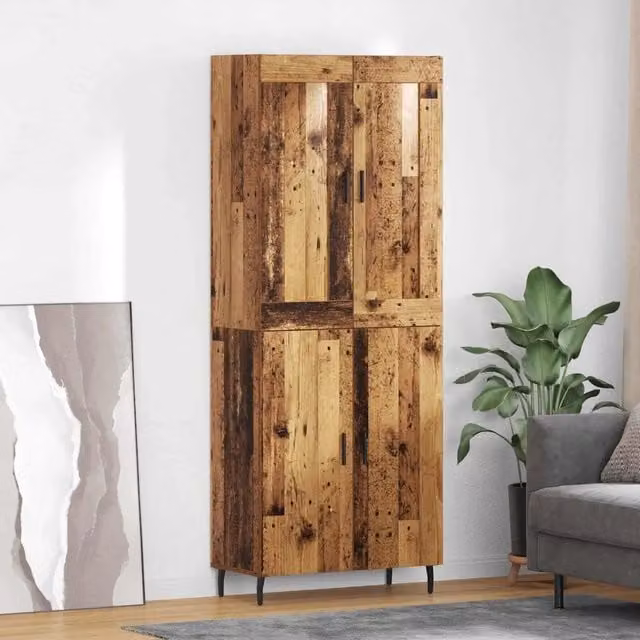 Credenza 2 pz-Set di 2 Buffet-Armadio da cucina Legno vecchio Legno Stratificato e Vetro 948012